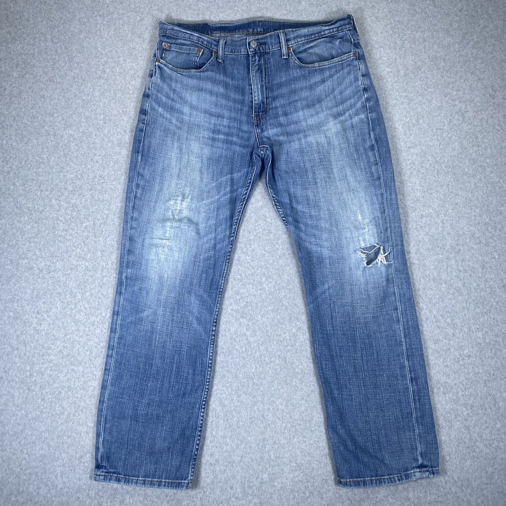 Levi 514 Straight Fit Jeans Mens 36x30 Blue Medium Wash Distressed Denim